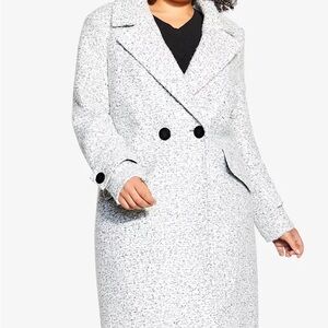 City Chic Emma Double-Breasted black & White marble/ Gray Coat